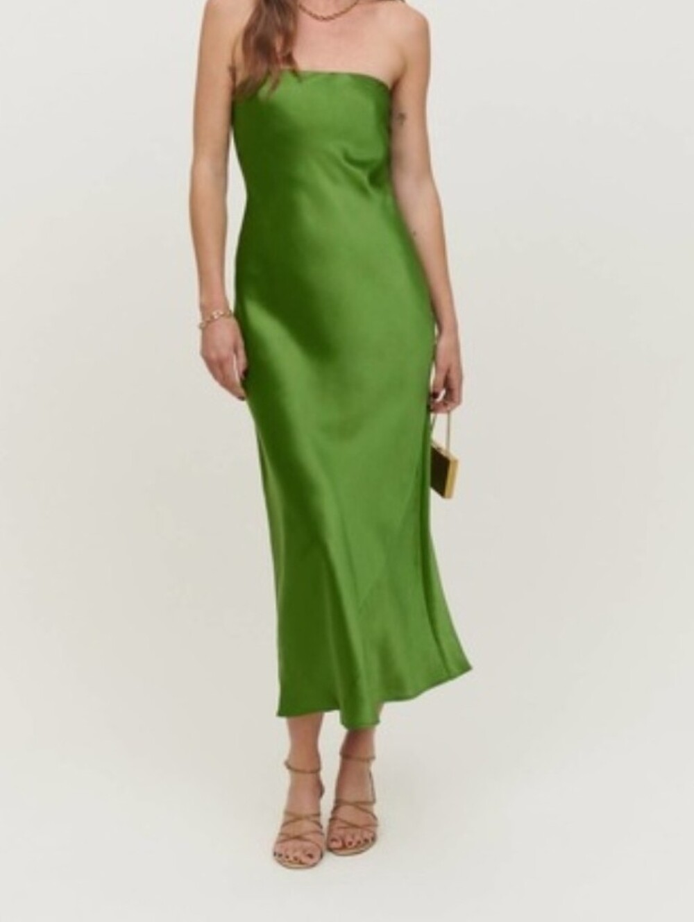 Reformation Joanne Silk Dress, Palm Green, Size 2